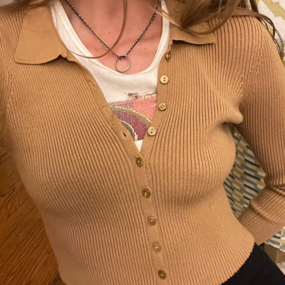 Anthropologie Maeve Brown Ribbed Cropped Cardigan
